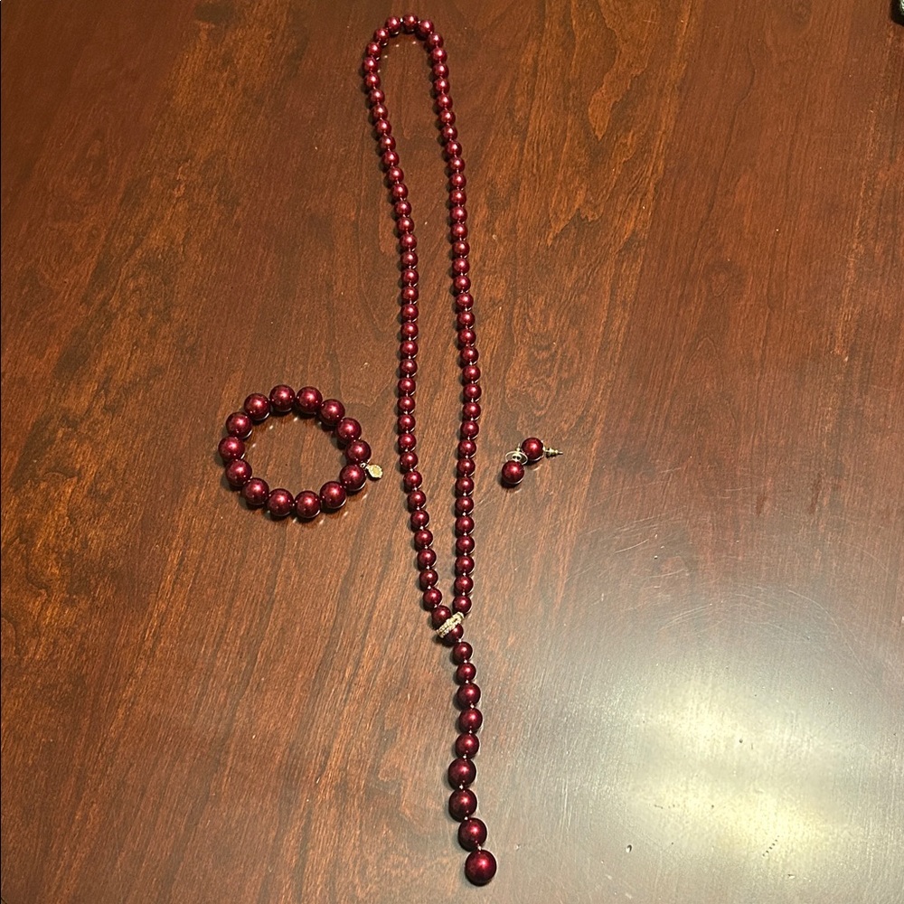 Charter Club Red Faux Pearl Necklace Set